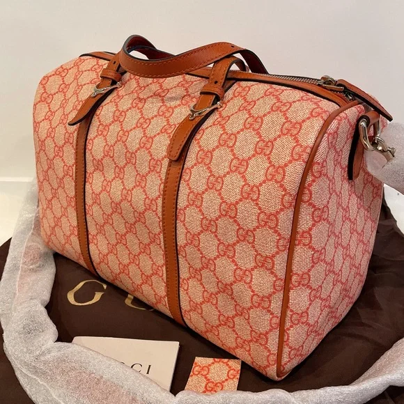 Gucci 322231 nice GG Supreme canvas boston bag Orange - Picture 3 of 11
